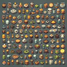 An array of colorful, whimsical, and detailed objects, including vases, bowls, plates, and figurines, is arranged in a grid-like pattern.