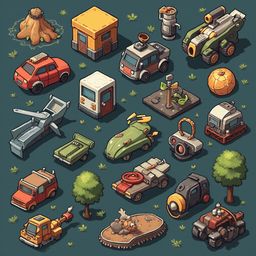 An assortment of colorful vehicles, including cars, trucks, and spaceships, are arranged on a vibrant green backdrop.