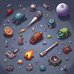 A collection of 20 unique vehicles and objects, including a red and blue robot, a purple and white spaceship, and a green and orange car, populates a dark blue backdrop.