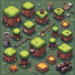 A digital illustration showcases a fantasy world with diverse terrain, structures, and objects.
