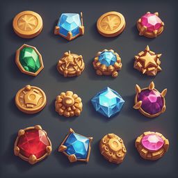 A grid of 12 jewel-like objects displays a diverse color palette, from rich reds and blues to vibrant greens and pristine whites.
