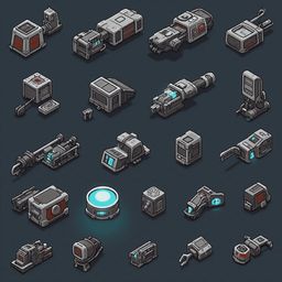 A grid of 25 futuristic robots, primarily gray and silver with blue and red accents, display varying designs and features against a dark gray background.
