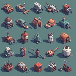 A grid of 25 unique, colorful vehicles with distinct designs and features, set against a teal background.