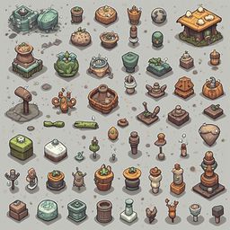 A grid of 32 unique, colorful, and whimsical objects, ranging from planters to figurines, creates a visually appealing scene.