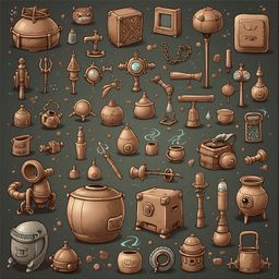 A grid of unique, antique-looking objects in warm hues, varying in shape and size, evoke a sense of history and nostalgia.