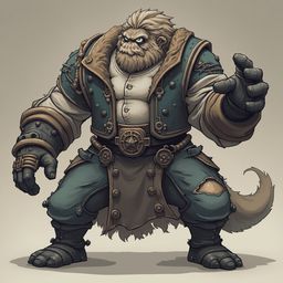A muscular, bearded humanoid in a green jacket, blue pants, and gold accents stands in a ready stance, exuding power and authority.