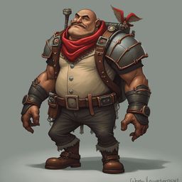 A muscular man with red scarf, metal armor, and brown boots stands against a gray backdrop, exuding a stern expression.