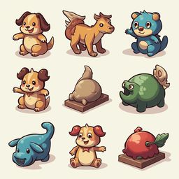 Nine cartoon animals, including a dog, cat, bear, seal, hippopotamus, turtle, octopus, squid, and fish, are arranged in a 3x3 grid.