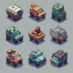 Nine colorful vehicles, including cars, trucks, and vans, park in a three-by-three grid against a light blue backdrop.