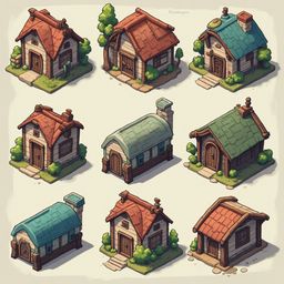 Nine colorful, whimsical houses with unique features are arranged in a 3x3 grid against a light beige backdrop.