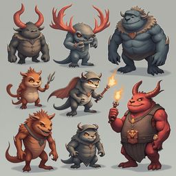 Nine unique creatures with diverse features and colors are arranged in a 3x3 grid against a light gray backdrop.