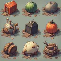 Nine whimsical houses and pumpkins, each unique in shape and color, populate a quaint village scene.