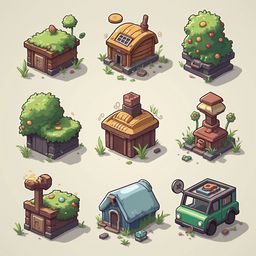 Nine whimsical houses, each unique in design, color, and feature, populate a quaint village scene.