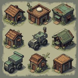 Nine whimsical houses, each unique in style and color, form a grid on a muted green background.