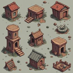 Nine whimsical houses, varying in design, color, and features, populate a quaint village scene.