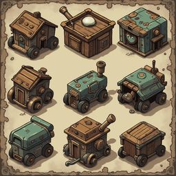 Nine whimsical, stylized houses in various colors and designs are arranged in a 3x3 grid on a textured beige background.