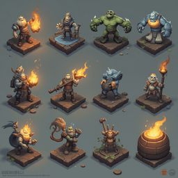 Twelve unique fantasy characters, each with distinct abilities and weapons, are arranged in a 3x4 grid against a muted gray backdrop.