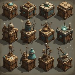 Twelve unique, intricately designed wooden boxes with diverse features are arranged in a 4x3 grid.
