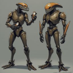 Two metallic robot characters, one holding a phone and the other a can, stand against a neutral gray backdrop.